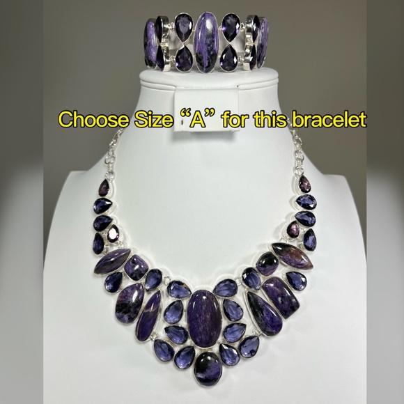 #Royalty Charoite 925 Large Gemstone Necklace & ONE Bracelet - Picture 3 of 13